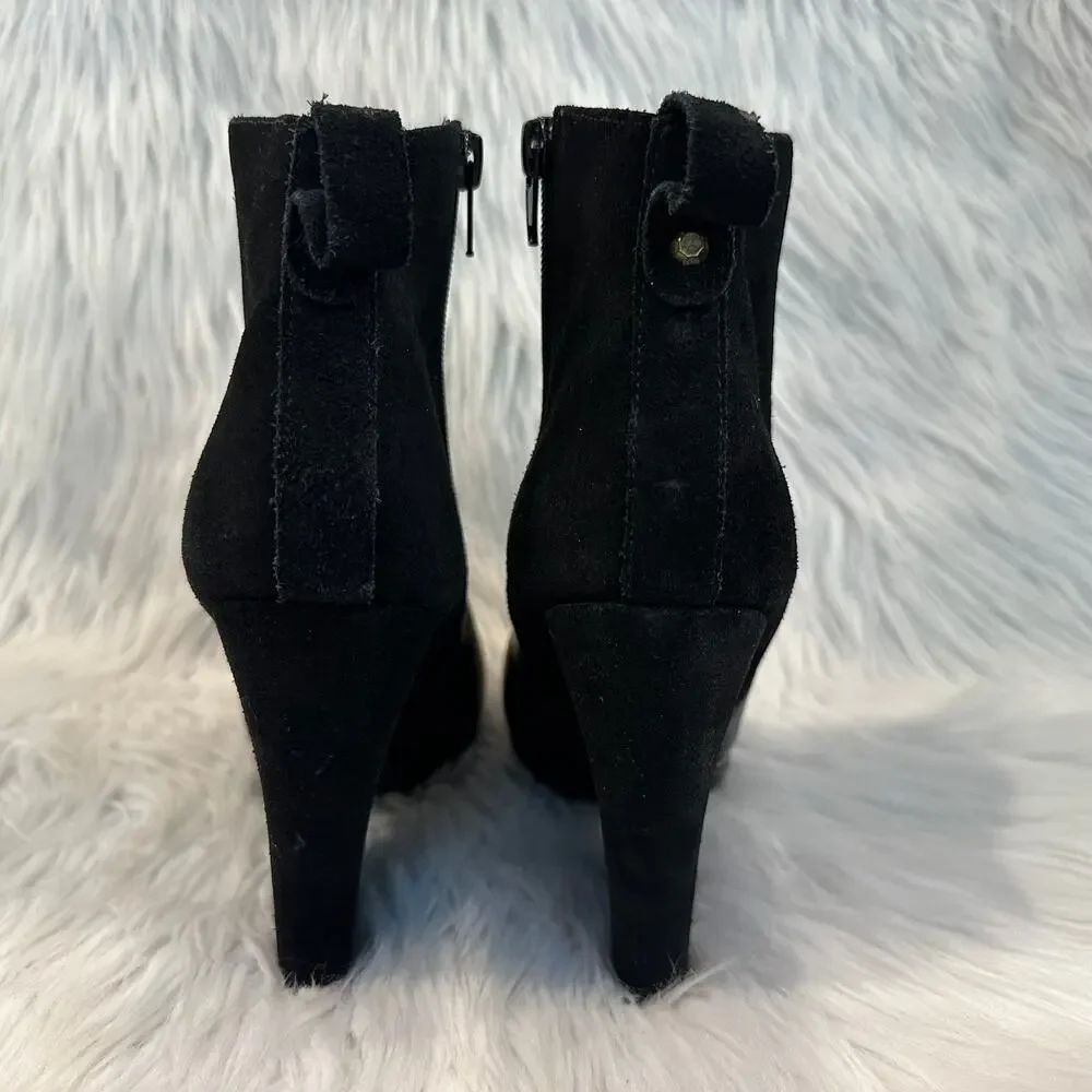 Steve Madden Upstage Ankle Boots Suede Leather Chunky Heel Platform Boots Black - Picture 7 of 8
